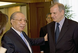Mr. Ikeda welcomes Ambassador Bely